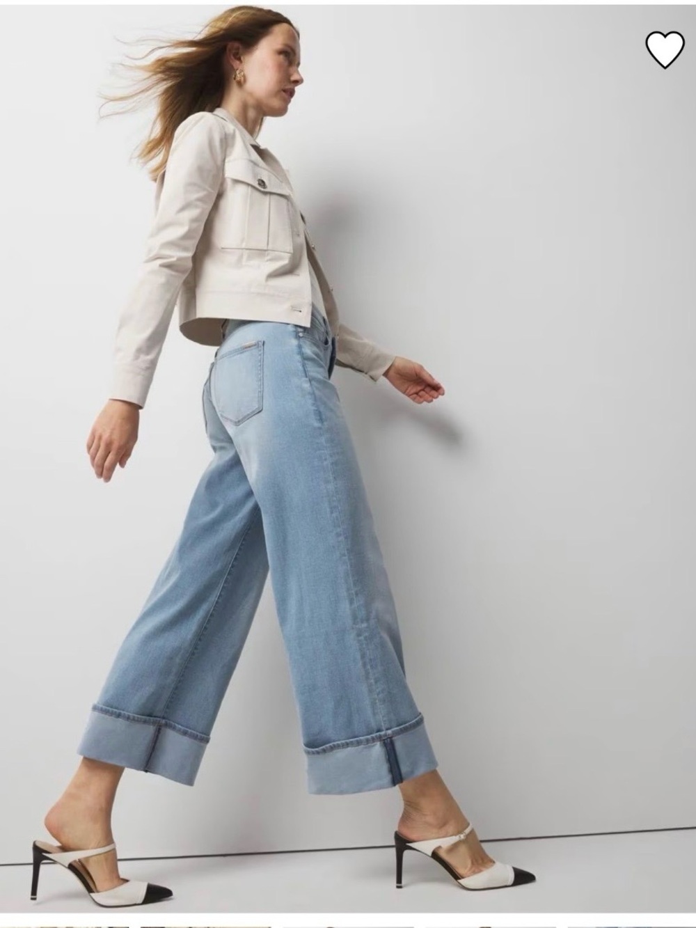 White House Black Market Light Blue Wide Crop Jeans with Cuffed Hem - Picture 2 of 9